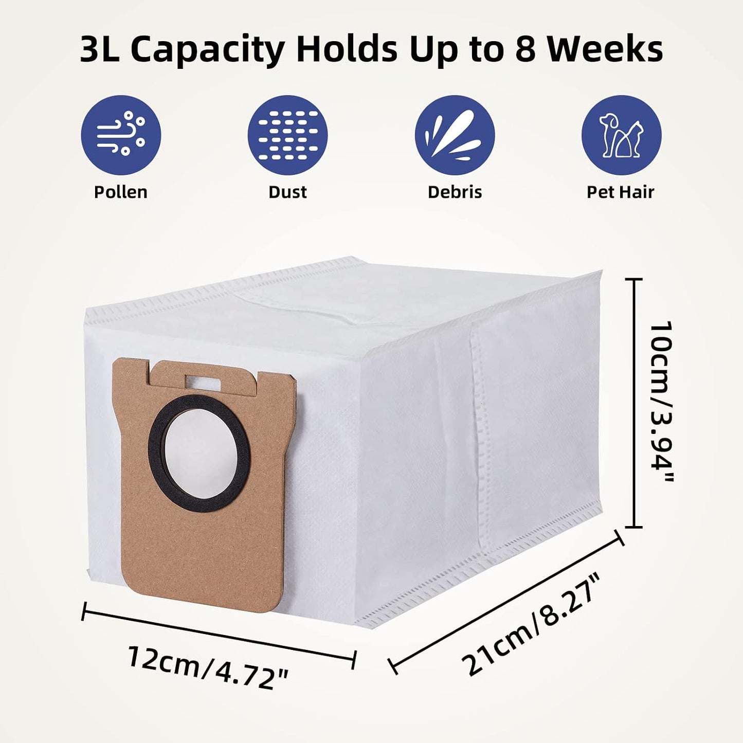 8 Pack Dust Bag for Dreametech L10S Ultra/L10S Plus/L10/L20 Ultra Vacuum | 3L Large Capacity Auto-Seal Replacement Bag Accessories Set