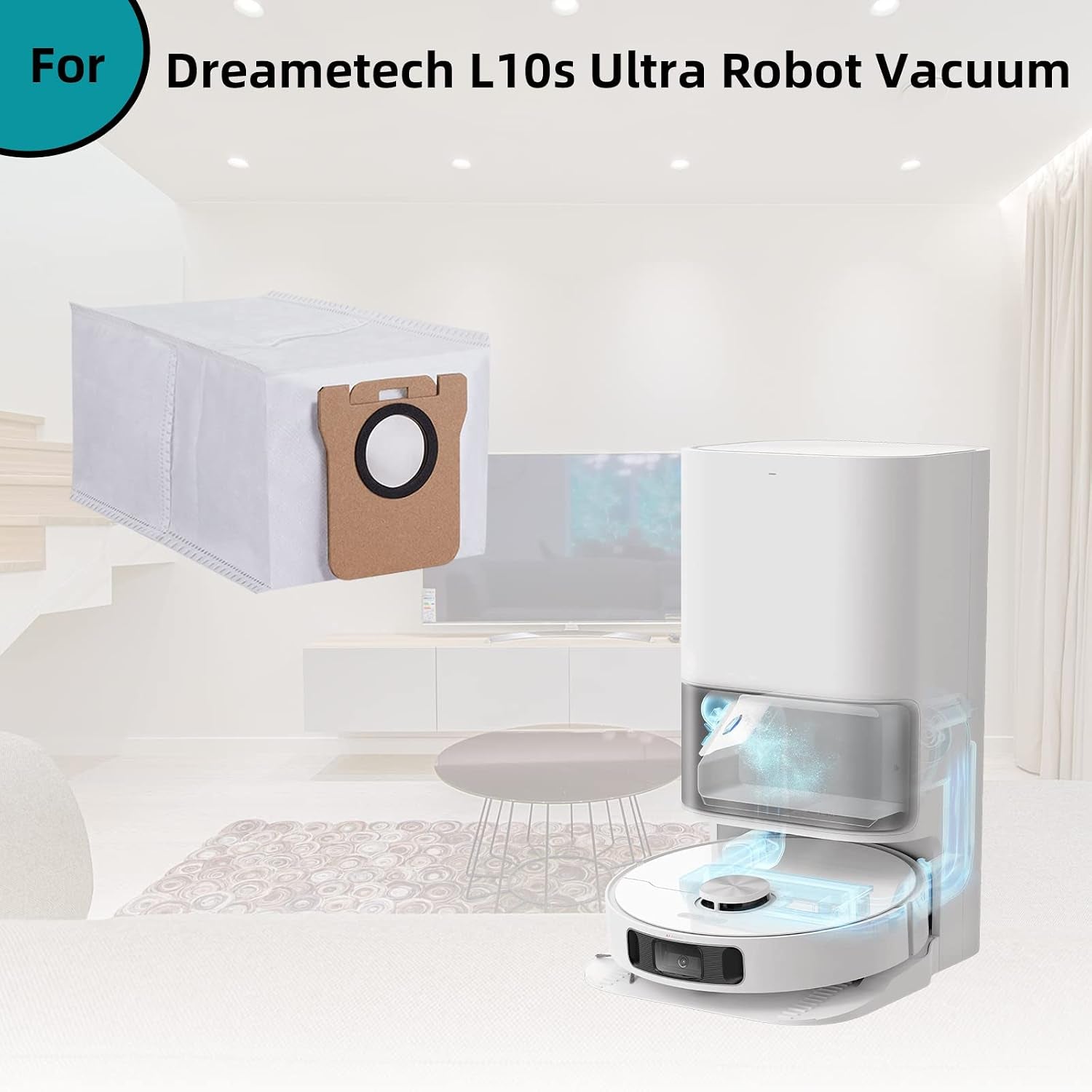 8 Pack Dust Bag for Dreametech L10S Ultra/L10S Plus/L10/L20 Ultra Vacuum | 3L Large Capacity Auto-Seal Replacement Bag Accessories Set